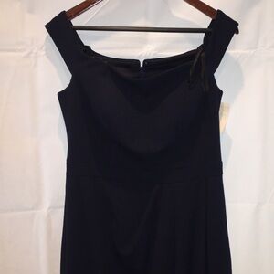 XSCAPE Navy Off‑Shoulder Scuba Crepe Maxi Dress — Size 12